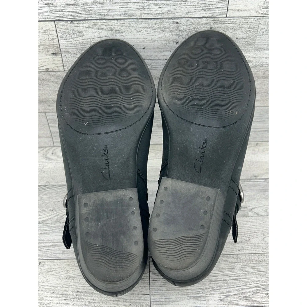 Clarks Collection Black Leather Ankle Boots Buckle‎ Side Zip Women US 6.5